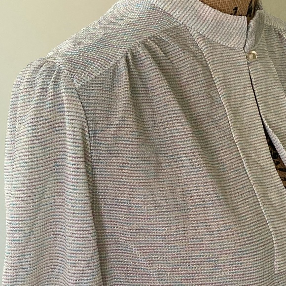 Vintage Ample Togs California Cream Pink Blue Metallic Disco Blouse Women's M - Picture 8 of 12